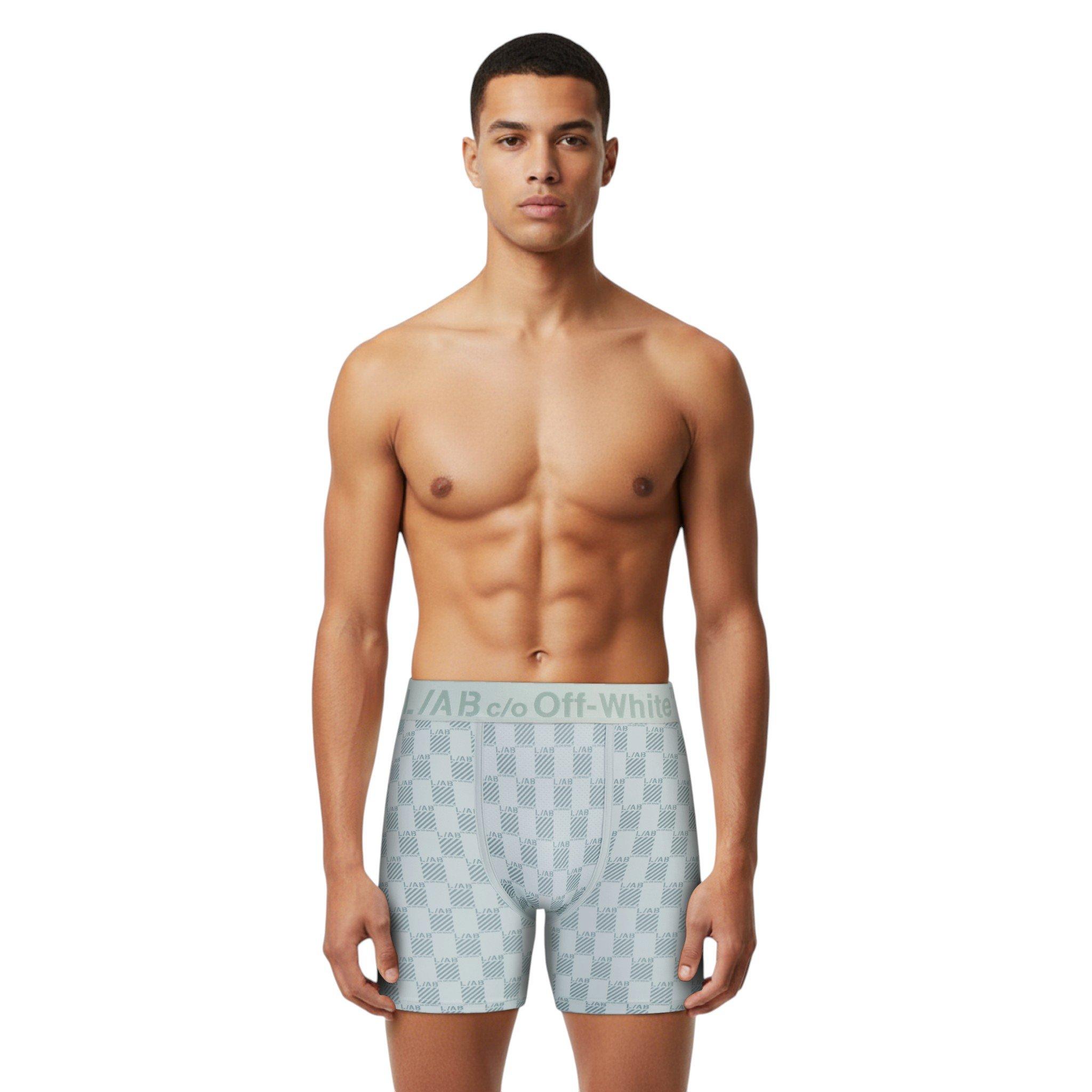 L/AB c/o Off-White Men's Horizontal Repeat All Over Print Boxer Brief - Green - GREEN